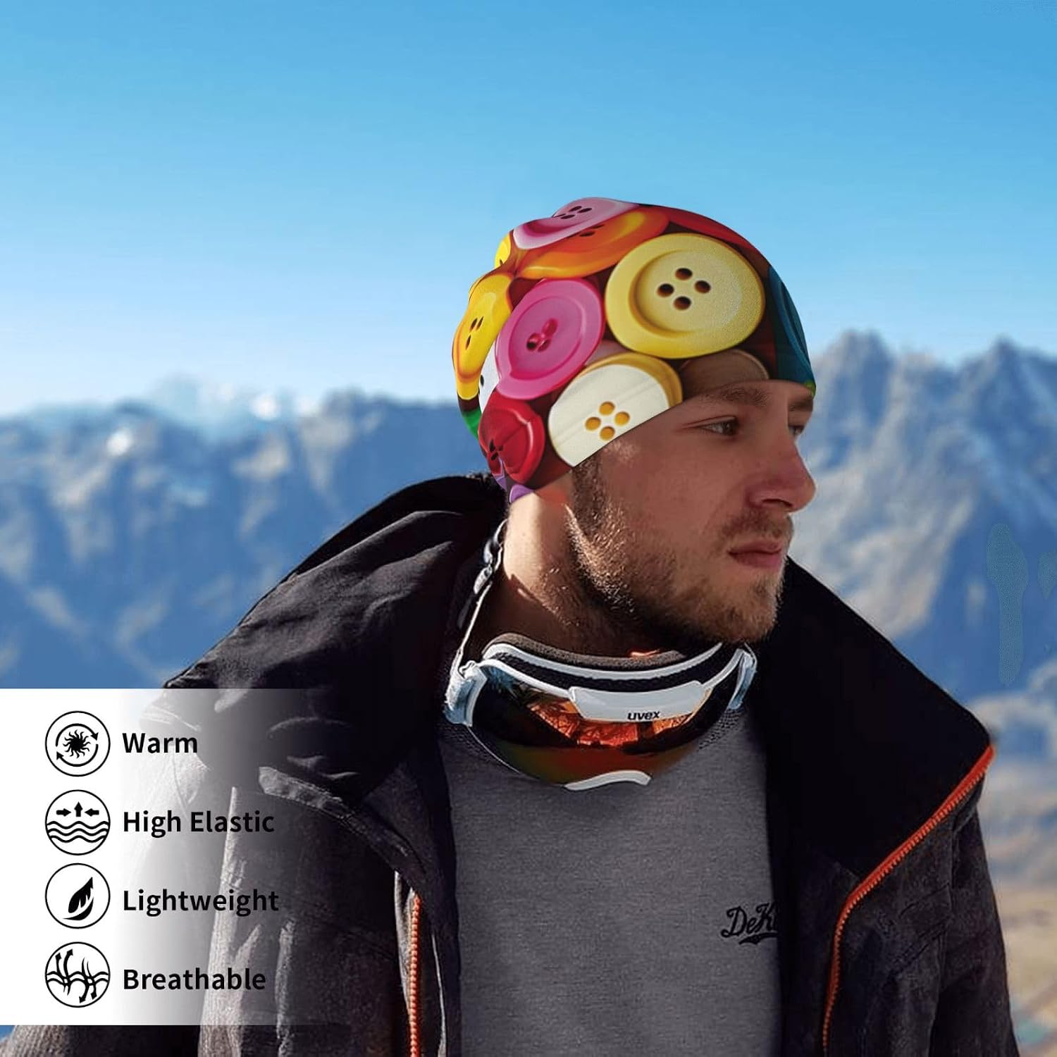 Neck Warmer Winter, Colorful Buttons Print For Cold Weather Winter Face Mask,Thick Warm Neck Gaiter Face Scarf,For Men Women Skiing Cycling - With Rope