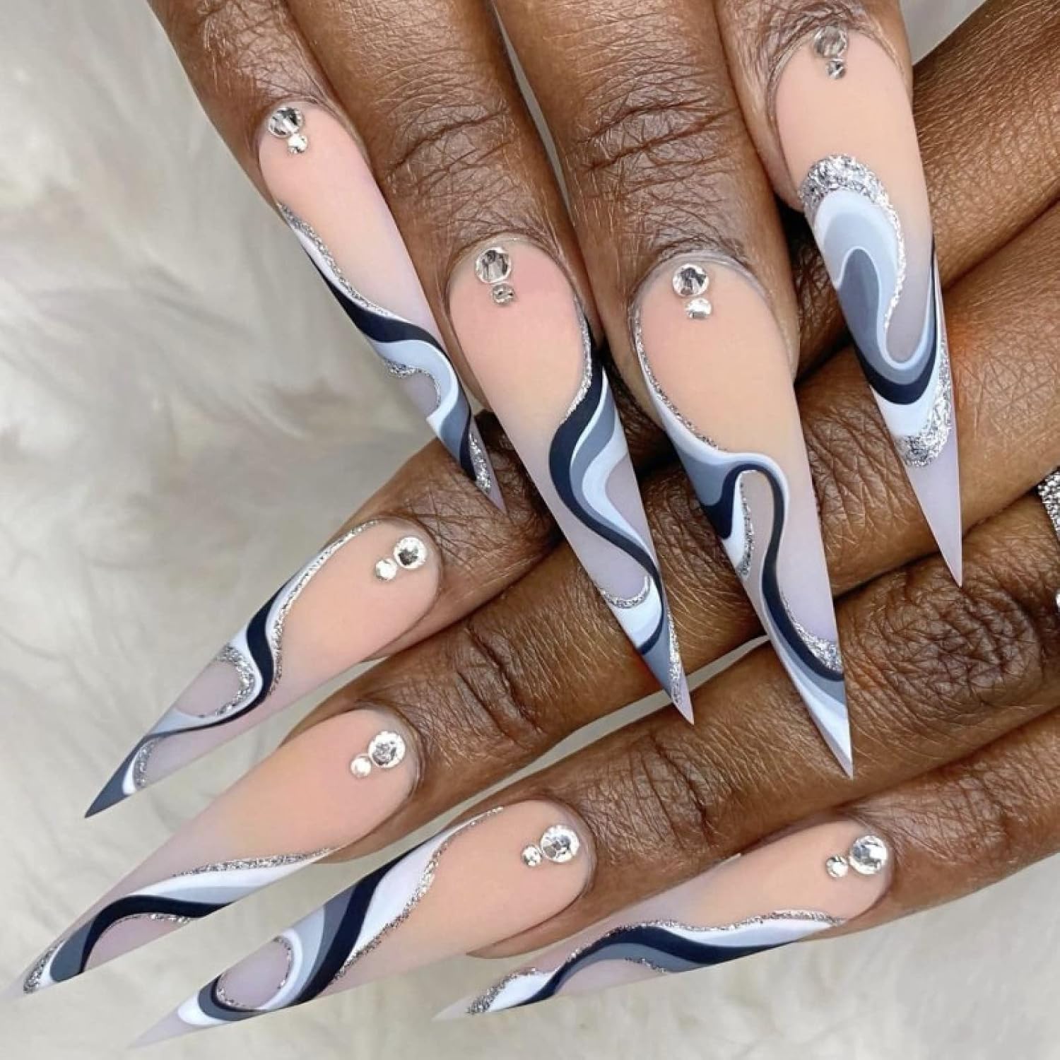 Long Diamond Studded Diamond Studded Wearable Nail Tip