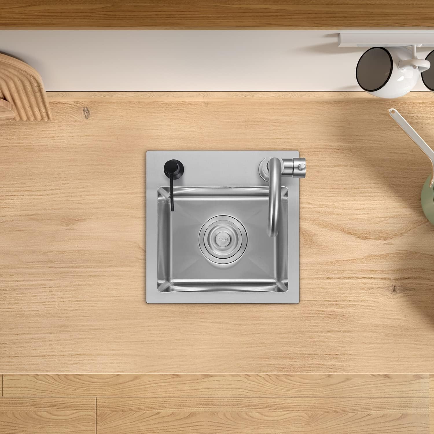 LUYI キッチンシンク 流し台 シンクセット 320x320x210mm シルバー (蛇口なく)