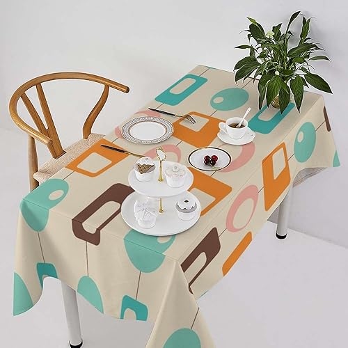Miniatura 52 de Mantel retro moderno de mediados de siglo, diseño de colores retro de los años 50, resistente al agua, mantel lavable para cocina, comedor, fiesta