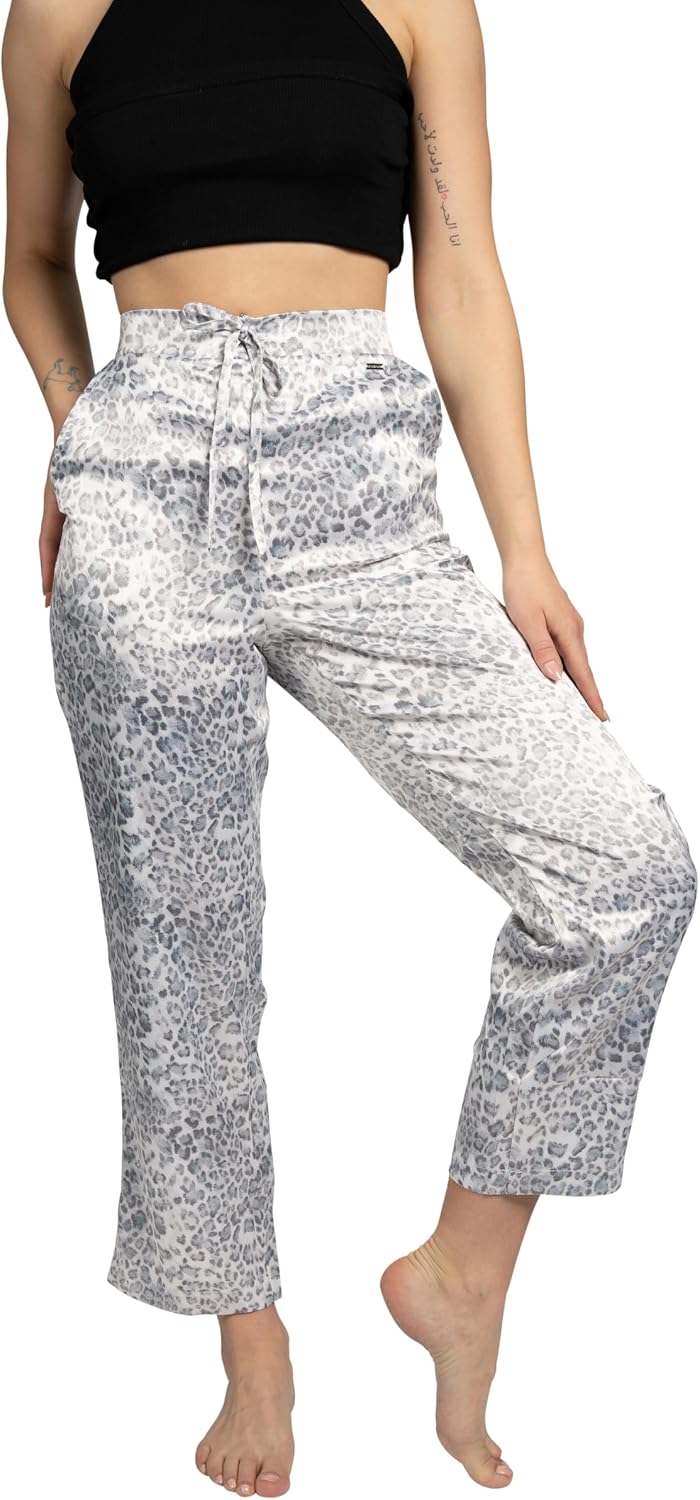 TAHARI Women's Satin Wide Leg Pajama Lounge Pants with Elastic Drawstring Waistband and Pockets