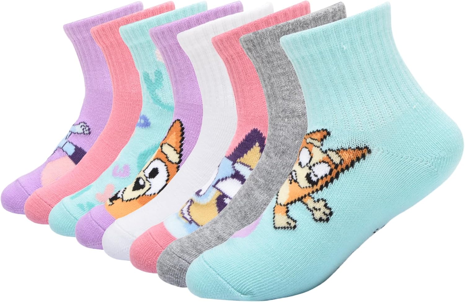 Bluey 8-Pack Girls Sisterly Quarter Socks