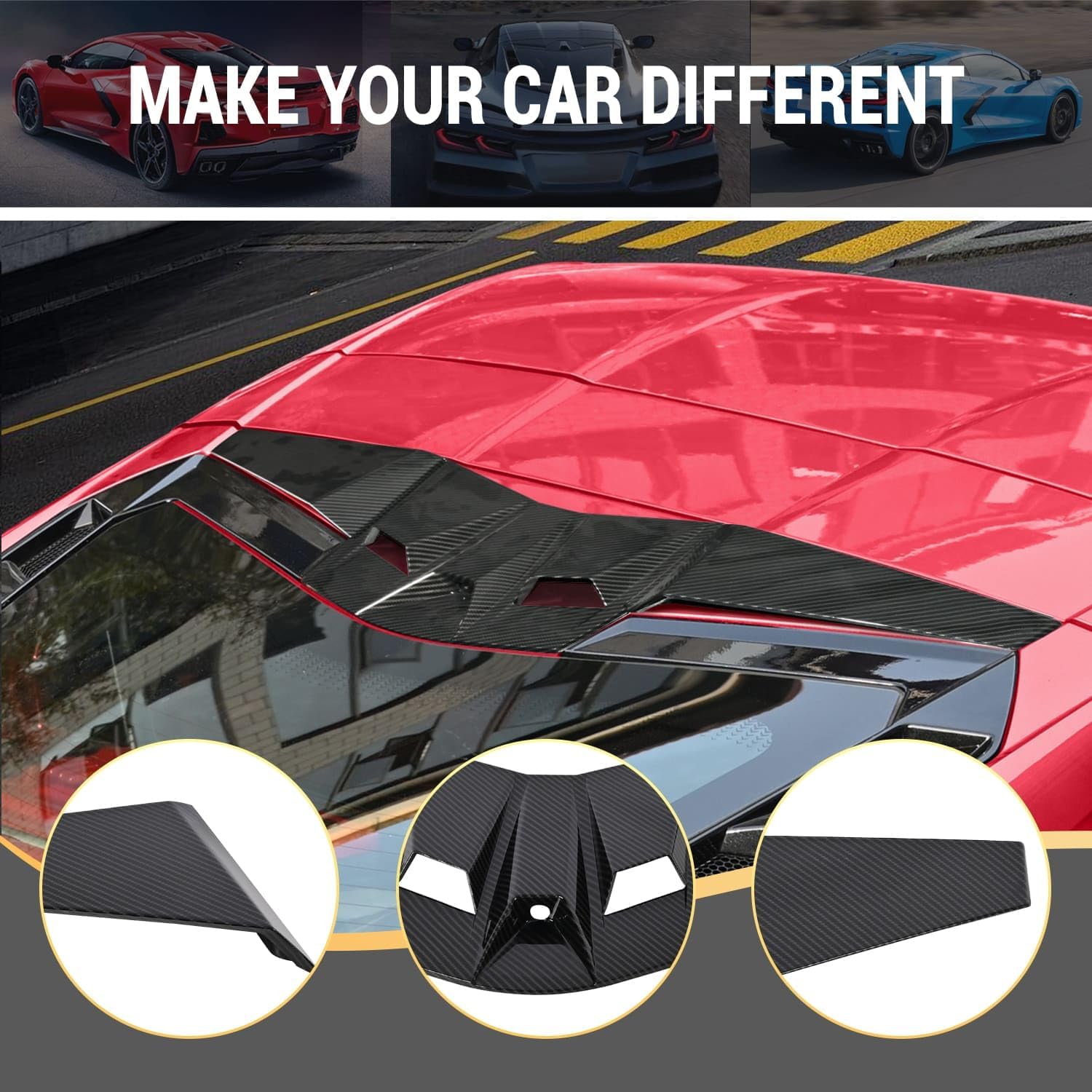 Rear Decklid Camera Vent Cover and Rear Roof Windshield Spoiler Strip Cover Trim, Carbon Fiber Pattern Widebody Roof Set for Corvette C8 Stingray Z51 2020+ for C8 Z06 2023+/E-Ray 2024+