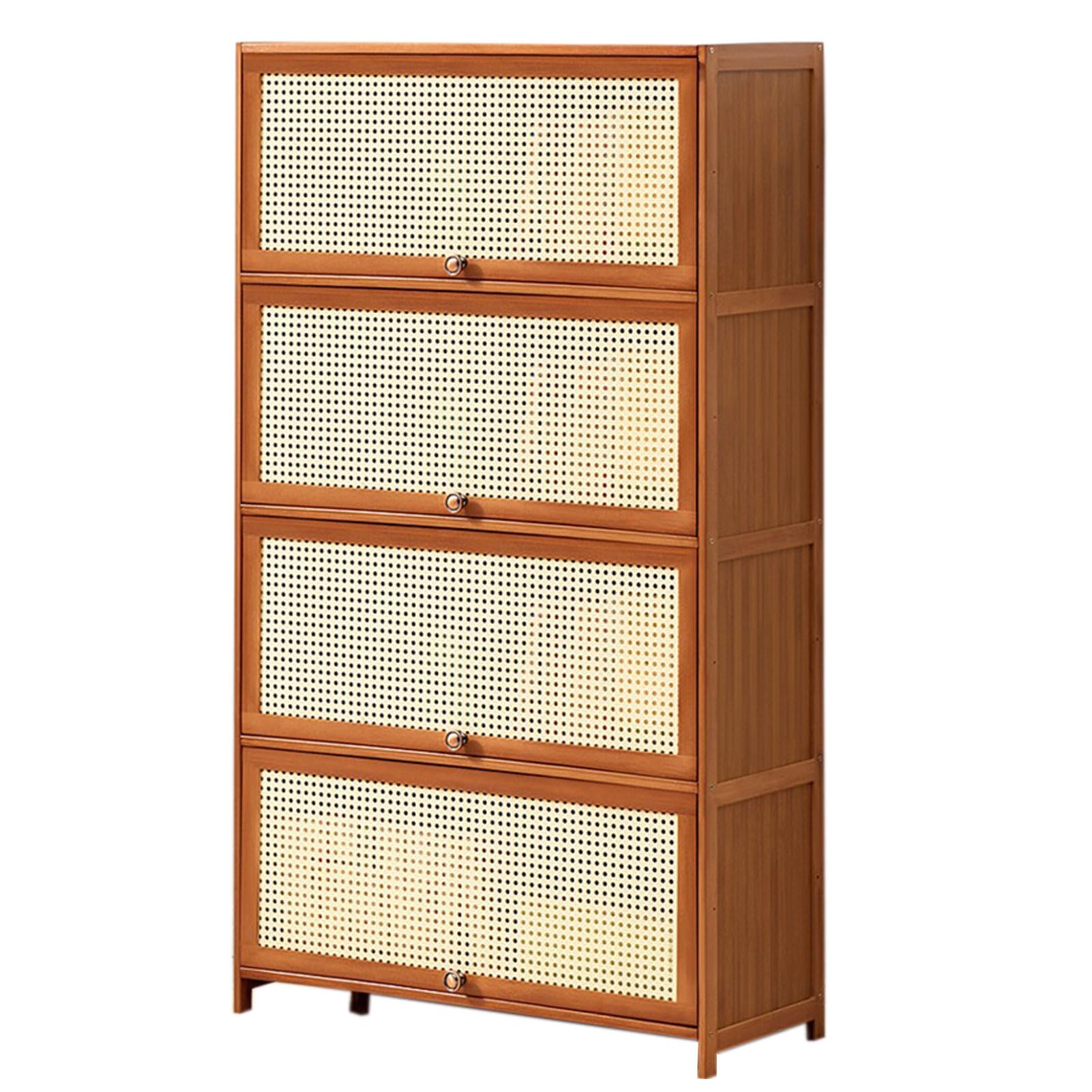 ASerZenith Bamboo Bookcase With Flip Doors Standing Bookshelf For Living Room Office Bathroom Free Standing Book Shelf Storage Organizer Rustic Space Saving Design (4 Tier 70Cm)