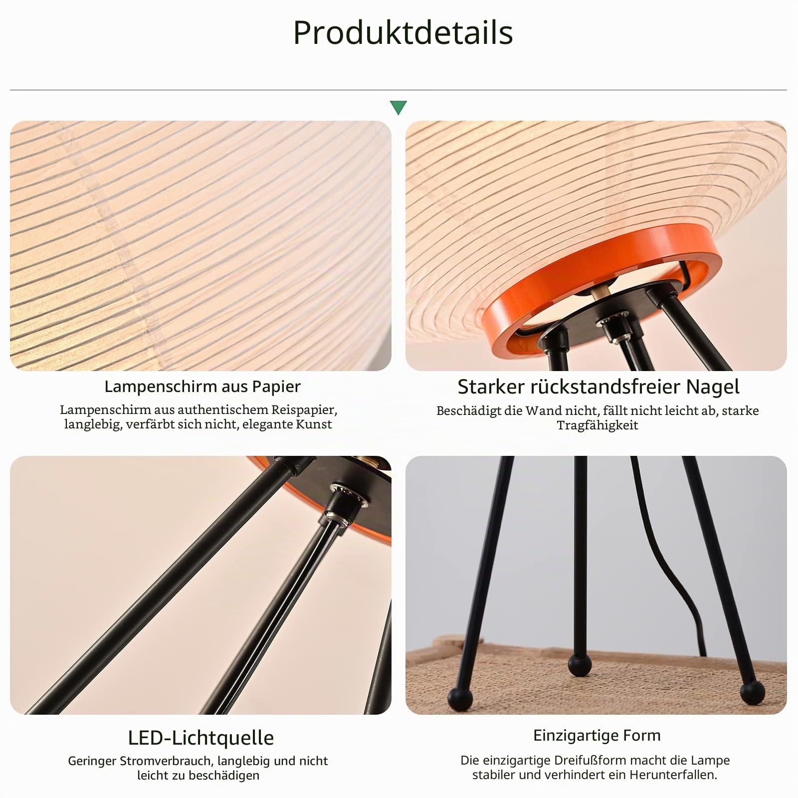 Stehlampe aus Papier, japanische Laterne des Morden-Festivals, Stehlampe und Lampenkäfig aus Papier und Chrom (warmes Licht 3000 K), modern, klassisch, E26, für Tischlampe
