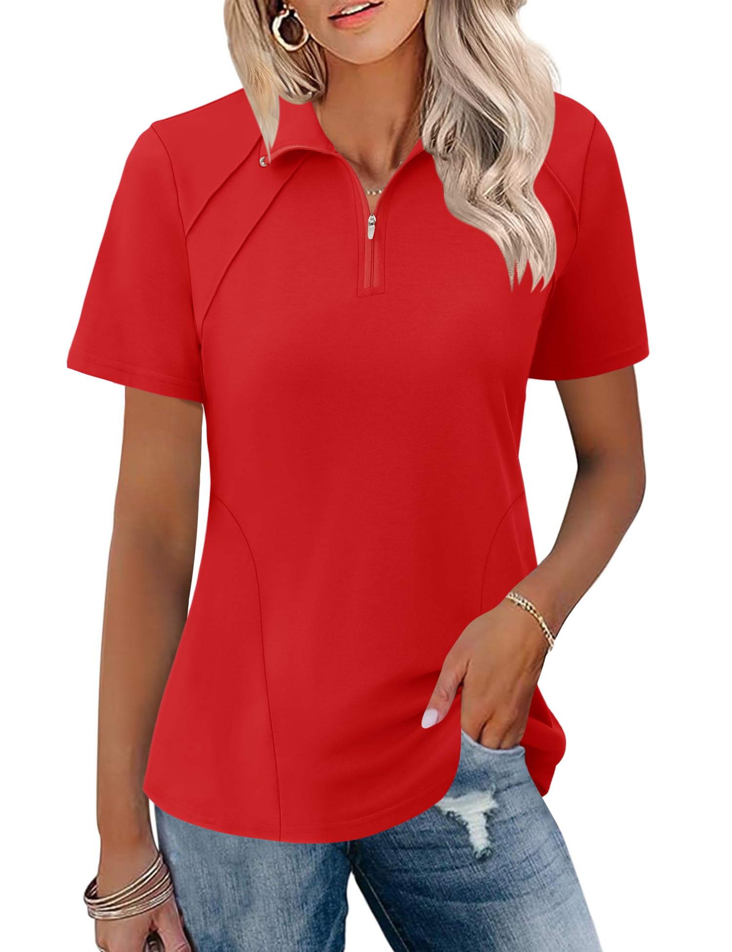 LOMON Womens Golf Polo Shirt Summer Short Sleeve Quarter Zip Outfit