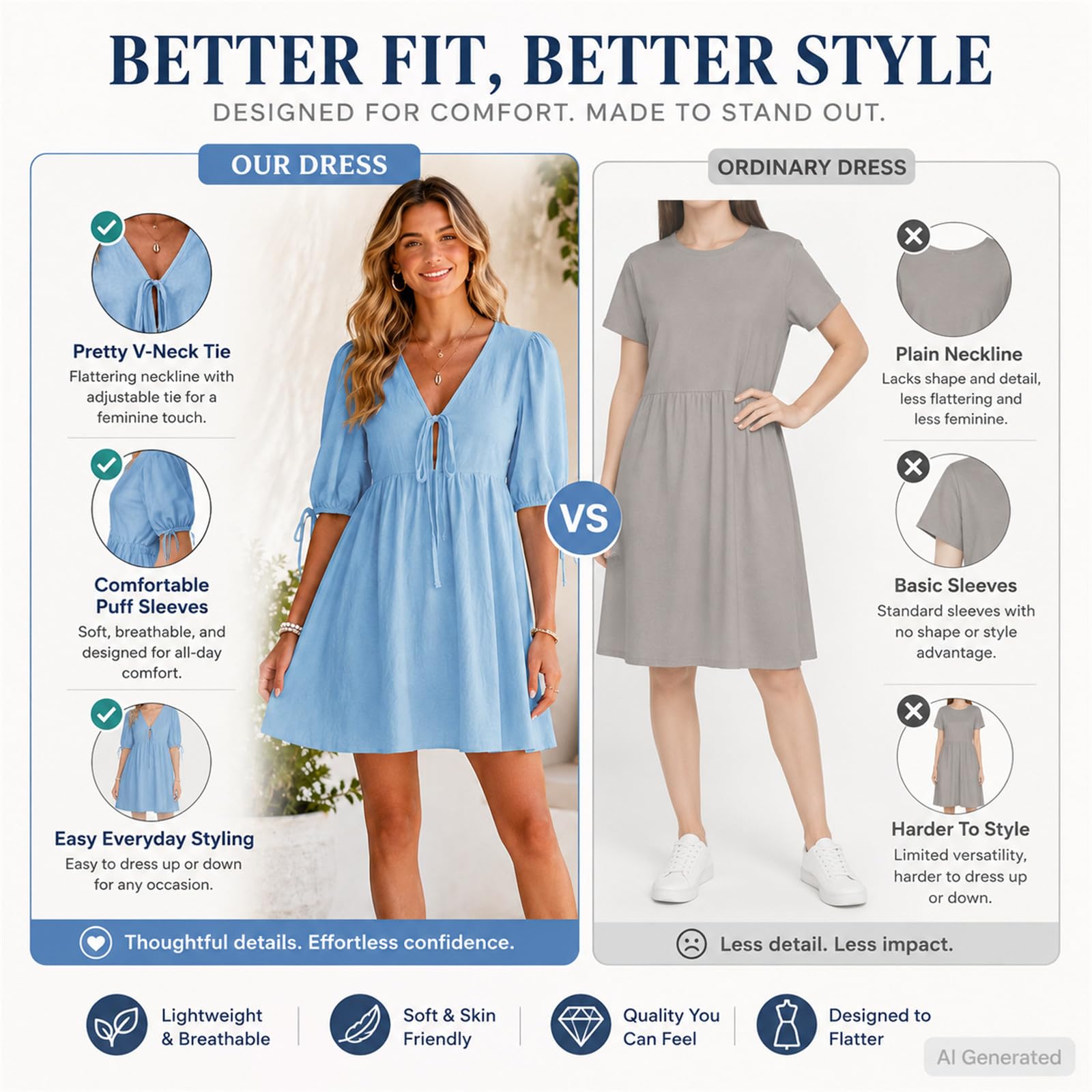 Abiti estivi per le donne 2026 Casual Scollo a V Papillon Manica Corta Vita Impero A-Line Mini Abito Fluido Manica Corta Abiti