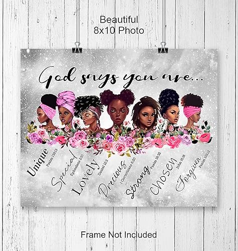 Miniatura 4 de Bible Verses Religious Wall Decor - God Says You Are - African American Women, Black Woman, Girls, Teens - Inspirational Christian Scripture Poster