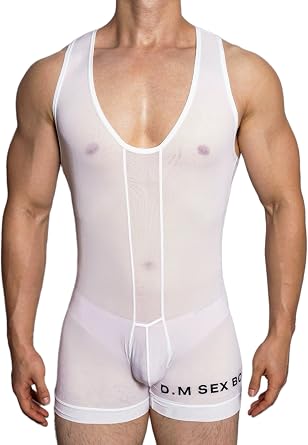 Mens See Through Bodysuits, Leotard Wrestling Singlet Jumpsuits, Sexy Bugle Pouch Jumpsuits