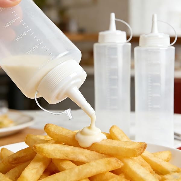 Nadisean 3 Pz Bottiglie da spremere 1000 ml, bottiglia da spremere 32 oz, senza perdite, grande bottiglia di salsa con cappucci in plastica - 5