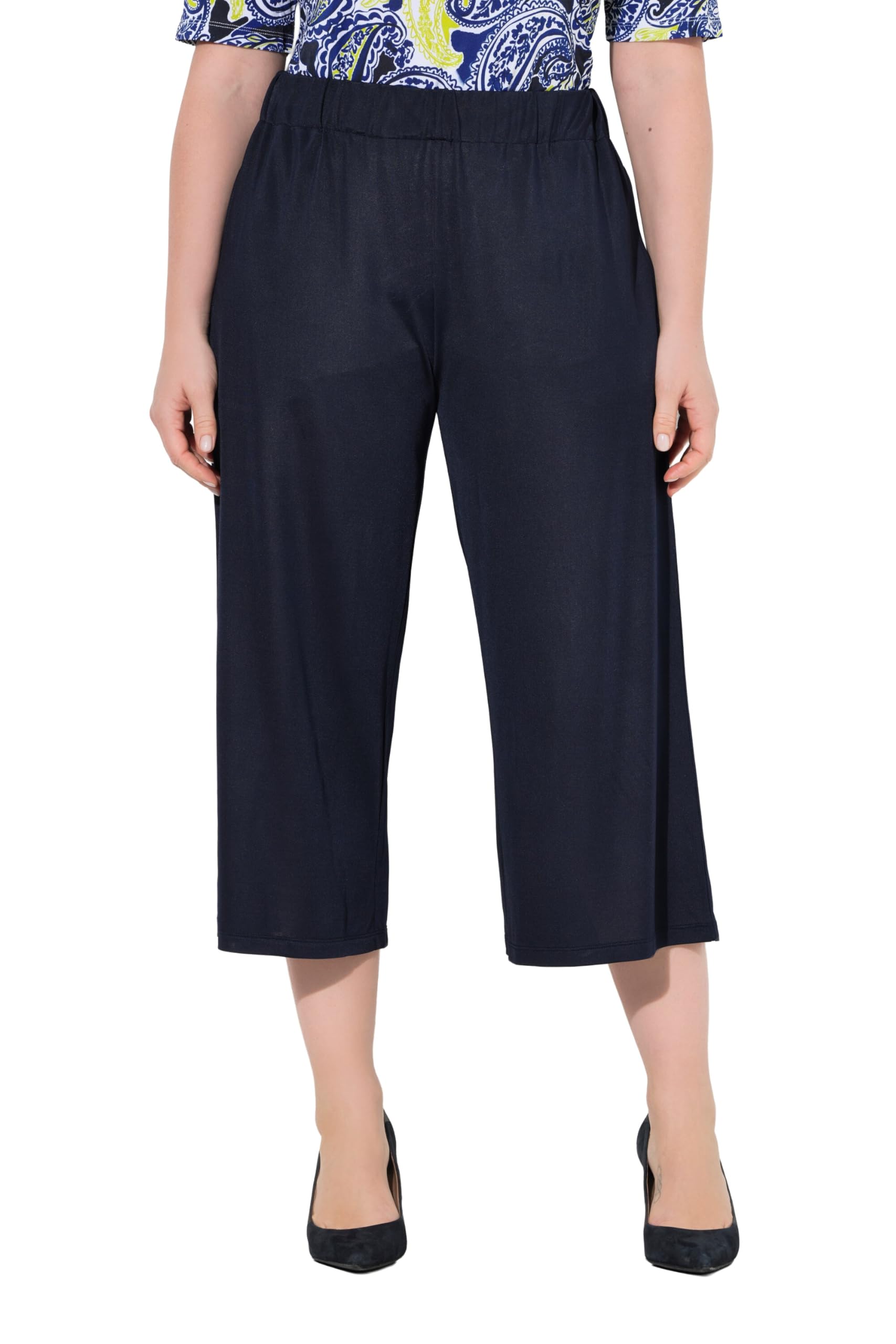 Ulla Popken Damen große Größen Übergrößen Plus Size Slinky-Culotte, wadenlang, weites Bein, Elastikbund 819426