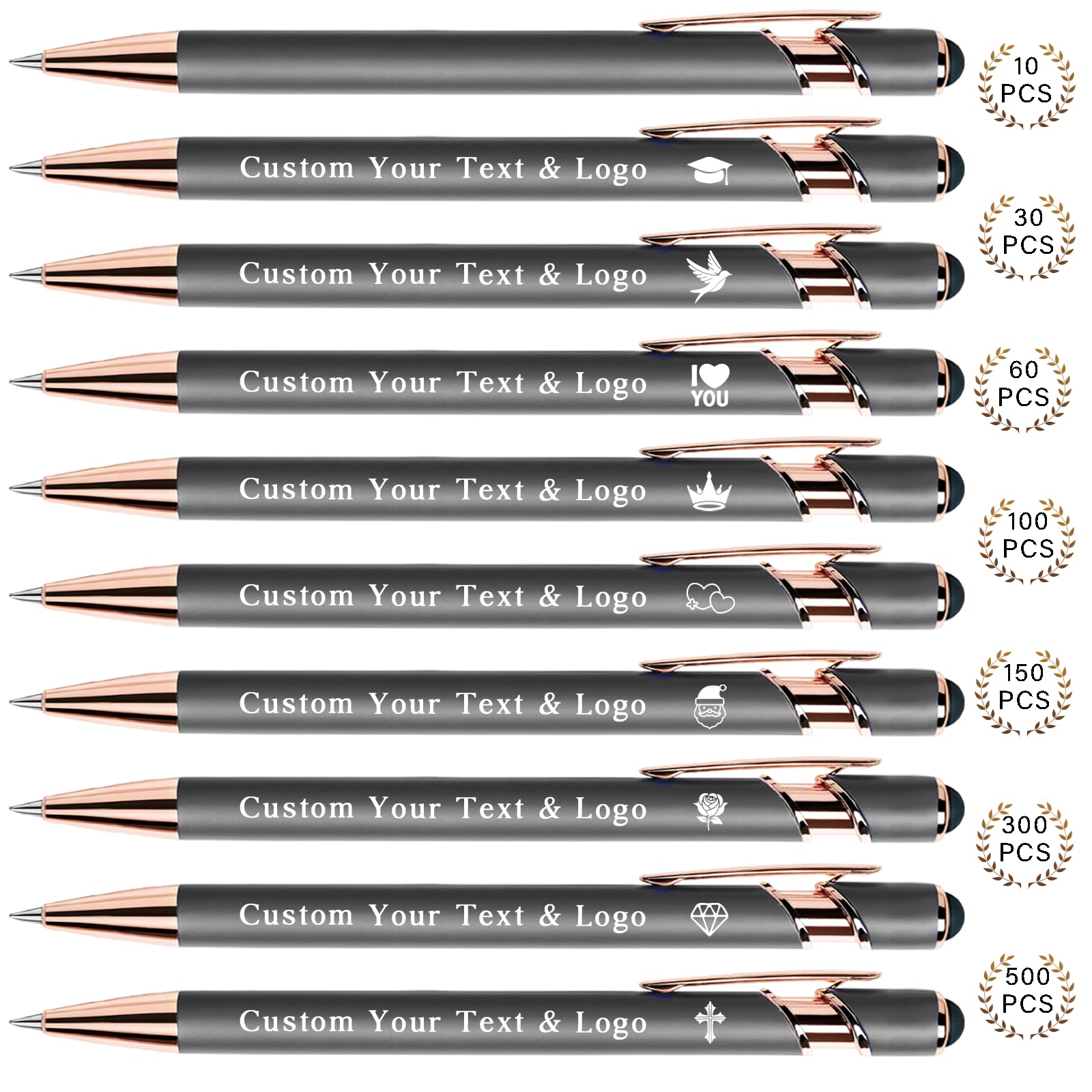 Sparklove Personalized Pens Bulk, Custom Pens with Name/Logo, Customized Black Ink Ballpoint Gifts, Engraved Pen with Stylus, Ideal for Business, Wedding, Birthday, Women, Men Office Metal Pen