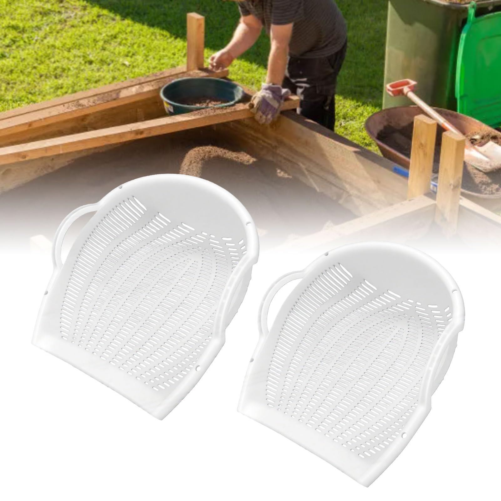 YWBL-WH Paquete de 2 Bandejas para Tamizar Tierra con Doble Mango para Jardín, Plástico PP Duro | reutilizable, multiusos, que ahorra mano de obra, para plantar en jardines, limpieza de cribado de abono de partículas