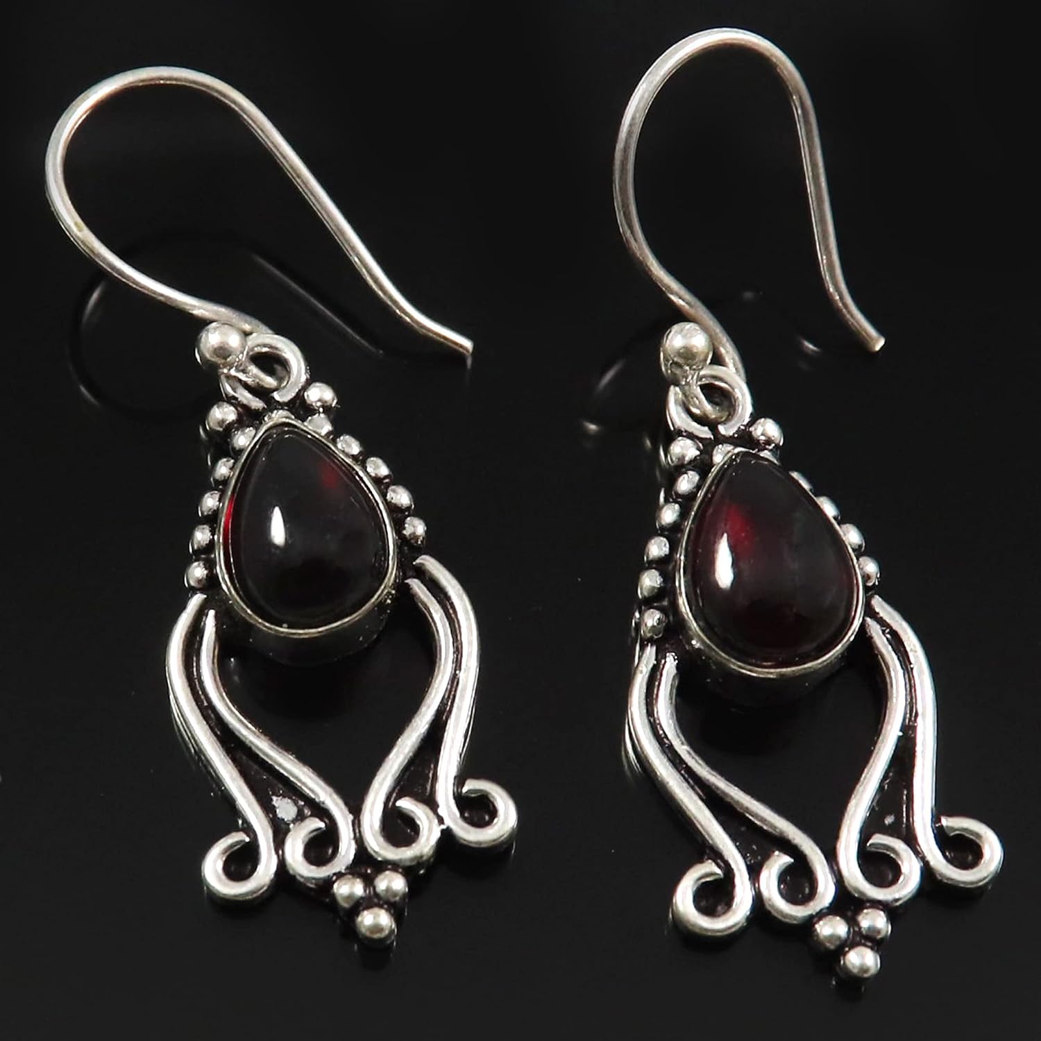 Goyal Exports Garnet Gemstone 925 Sterling Silver Drop Dangle Earring Jewlery SEG77A
