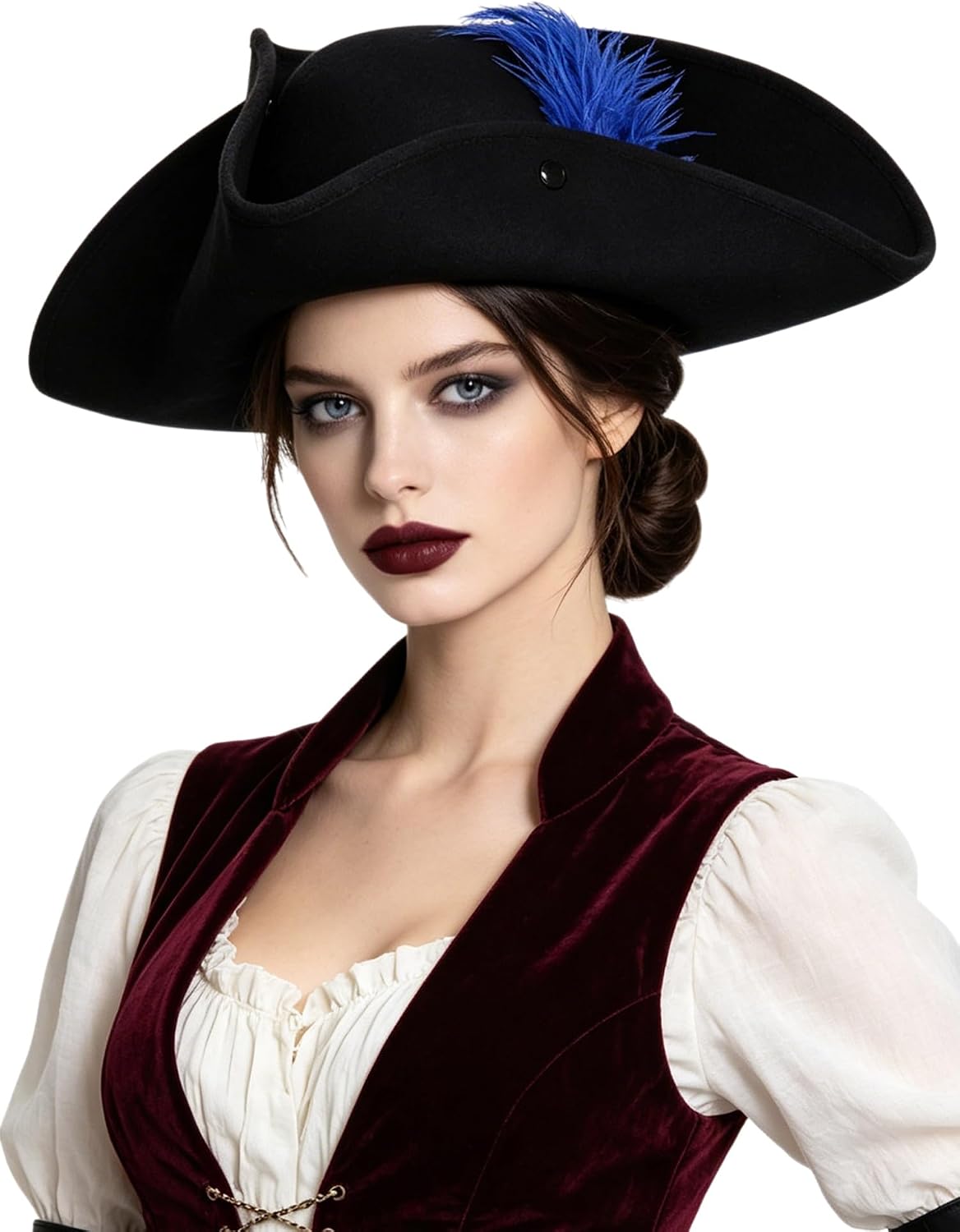Lejafay Women Men Party Performance Pirate Tricorn Hat Faux Feather | Pirate Hat Tricorn with Feather,Halloween Theme Party Headwear,Leisure Activity,Cultural Program,Stage Performance,Vintage