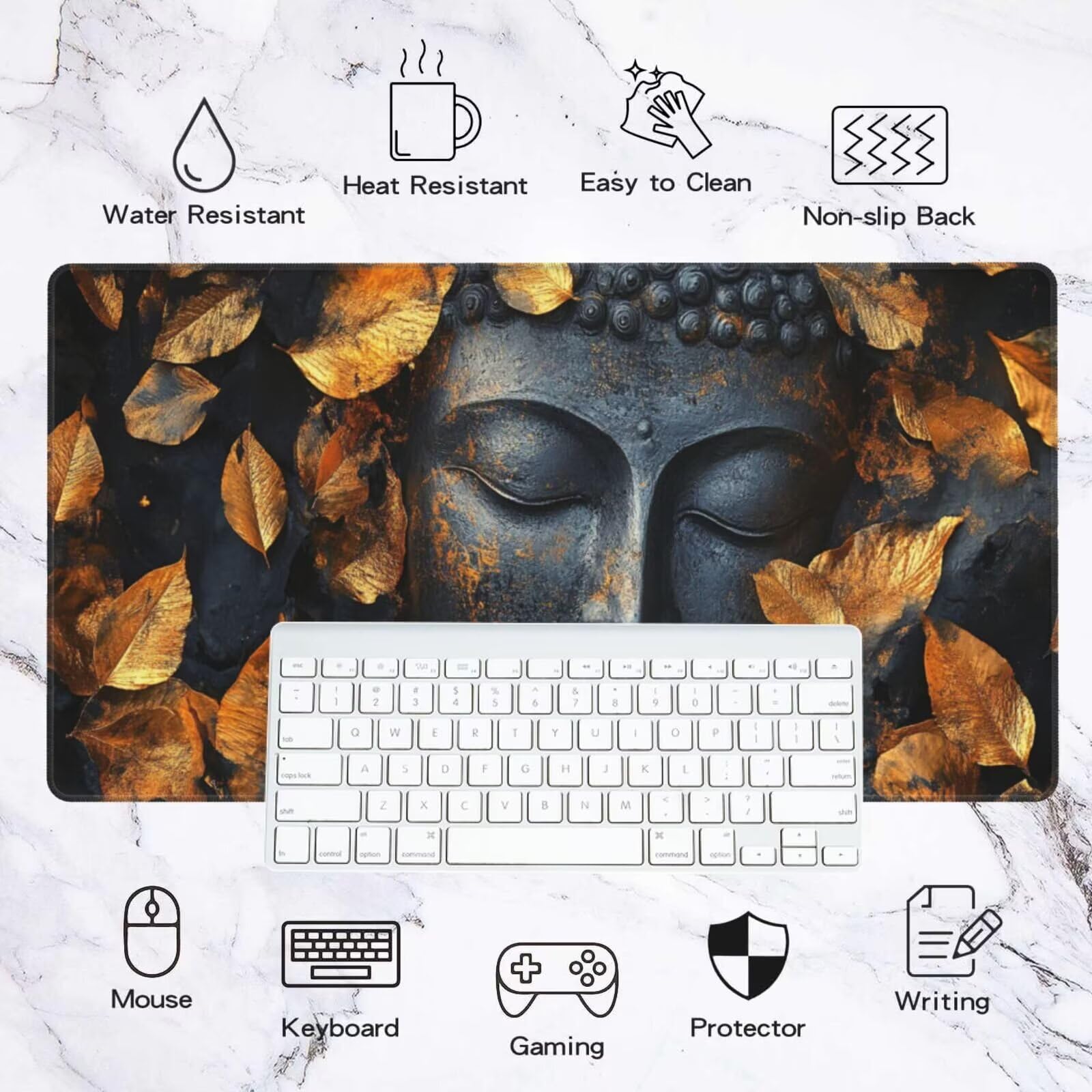 Alfombrilla Ratón Vintage Alfombrilla Ratón XXL 1600 x 800 mm, Buda Mouse Pad Gaming con Bordes Cosidos, Impermeable Mousepad XXL Base de Goma Antideslizante, Mouse Pad para Oficina Accesorios Q262
