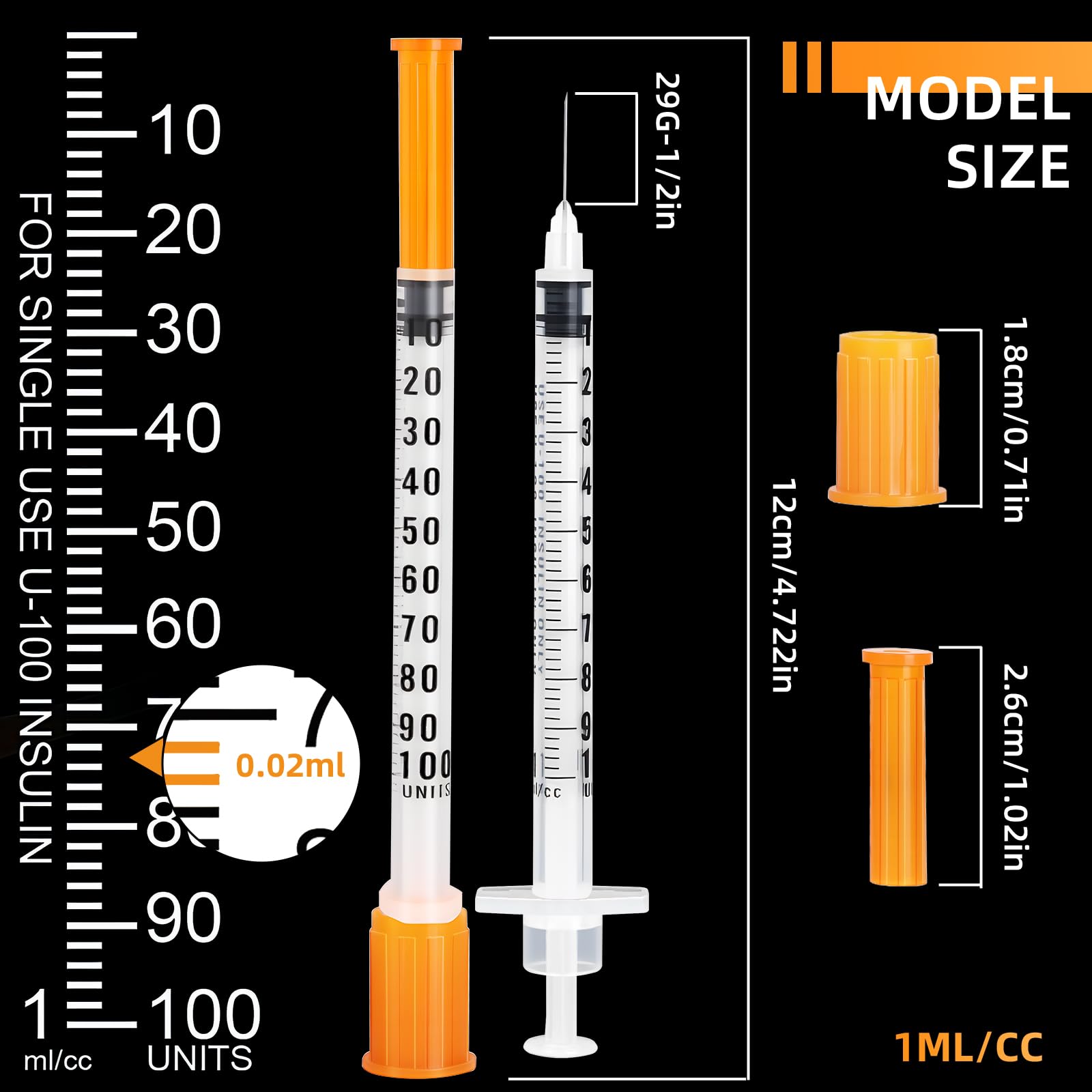 20 Pack 1ml/cc Syringes 29G 1/2" (12.7mm), U-100 Scientific Lab Syringes, Disposable Syringe Individually Wrapped — Amazon image 3