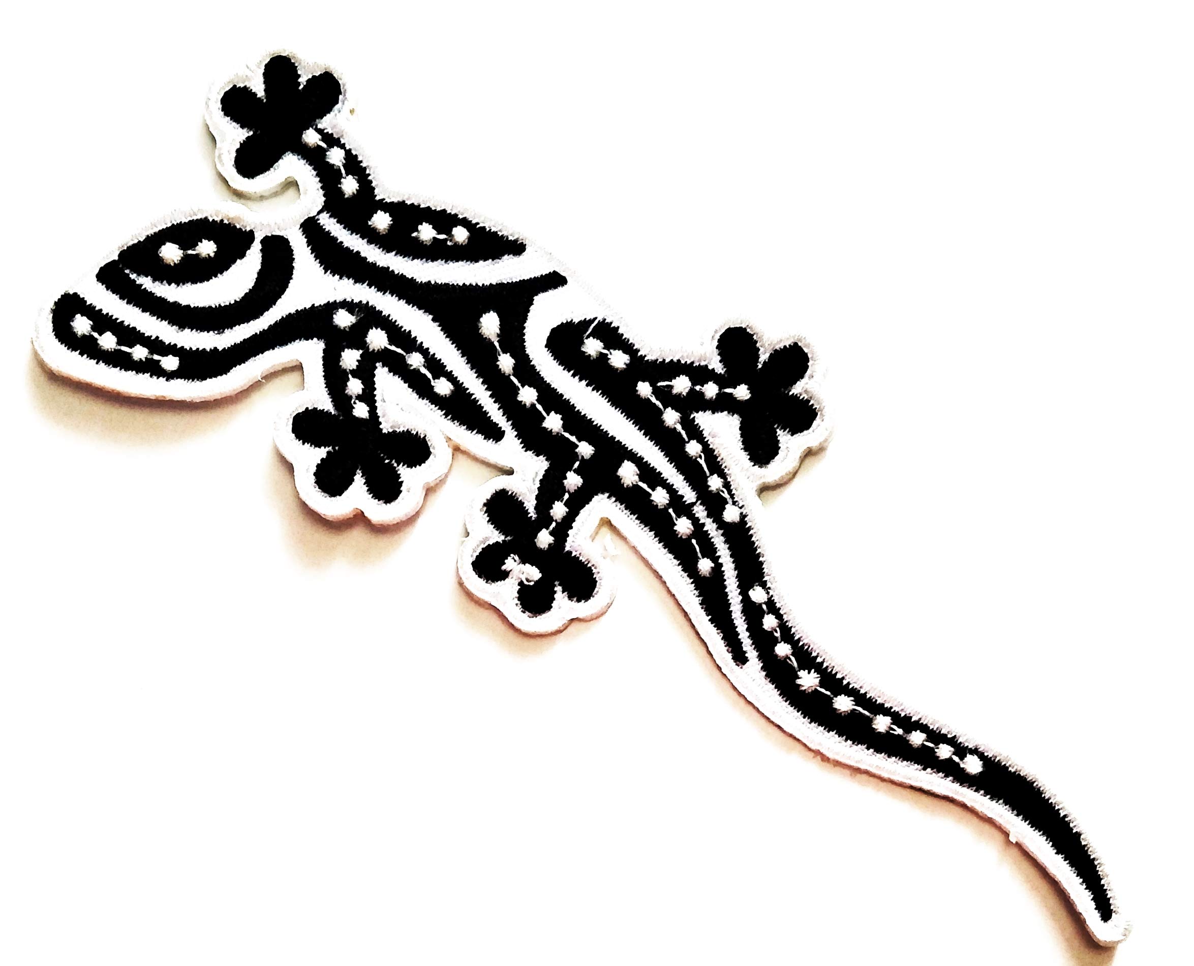 Nipitshop Patches Black White Lizard Gekko Salamander Hippie Cartoon Kids Patch Embroidered Iron On Patch for Clothes Backpacks T-Shirt Jeans Skirt Vests Scarf Hat Bag