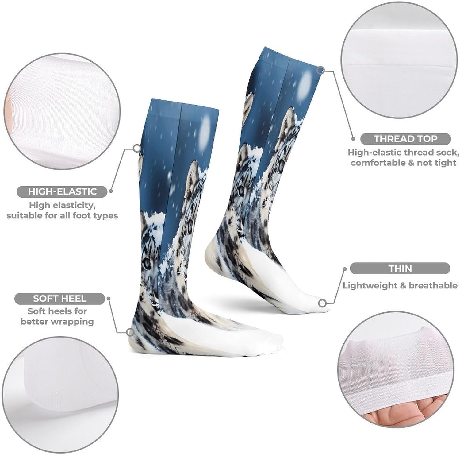 Blue Eyed Snow Leopard Women High Waist Fishnet Stockings Stretch Mesh Pantyhose Sexy Trendy Legwear for Daily Wear