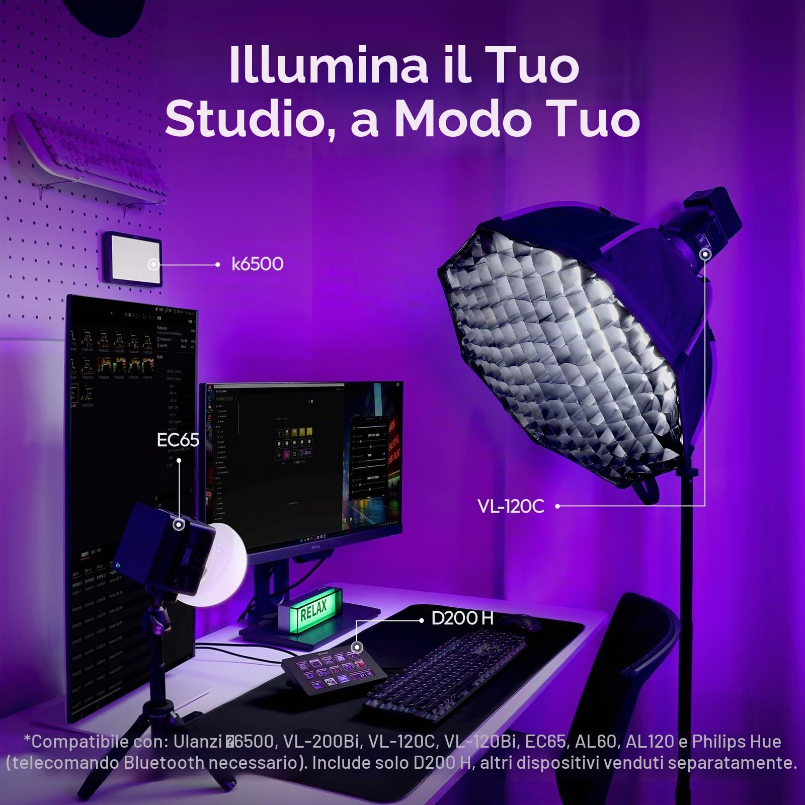 ULANZI D200H 7 in 1 U-Studio, Controller di streaming con14 pulsanti LCD e 13 tasti macro personalizzabili, Operazioni di trigger su piattaforme come OBS, Twitch e YouTube, compatibile con Mac/PC