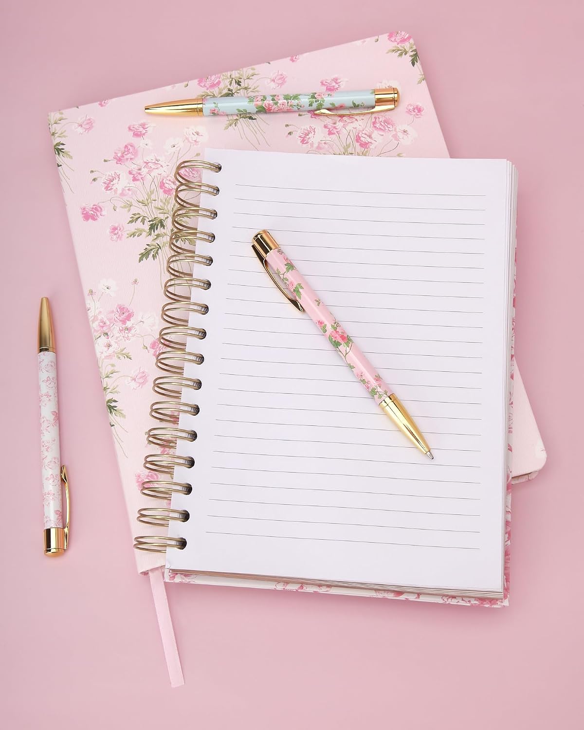 Laura Ashley Pen Set – Elegant Ballpoint Pens with Floral Design & Gold Accents, Set of 3 in Decorative Gift Box – Smooth Writing Pens for Office, School & Journaling, Pink Tolie