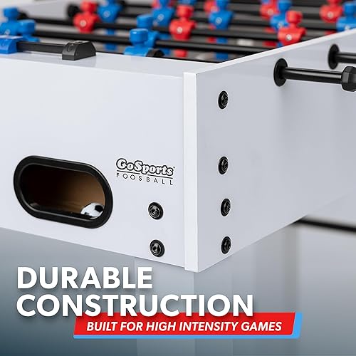 Vista 9 de GoSports Mesa de futbolín tamaño sala de juegos de 48 pulgadas, incluye 4 bolas y 2 portavasos, color negro, roble o blanco