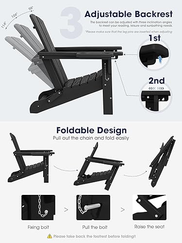 Miniatura 4 de KINGYES Silla Adirondack plegable ajustable con reposapiés y organizador de reposabrazos multifuncional 4 en 1, silla Adirondack plegable de HDPE