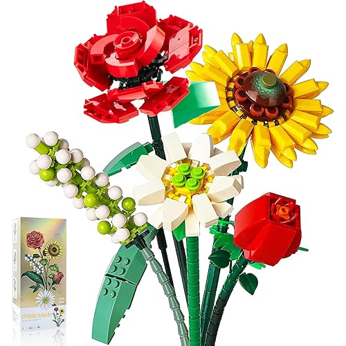 Flowers Bouquet Building Sets, Mini Bricks 6 Artificial Flower Bouquet for Adults, 568 Pieces Plants and Flowers for Ages 6 7 8 9 10 11 12+ Girl Adults, Gift for Him and Her