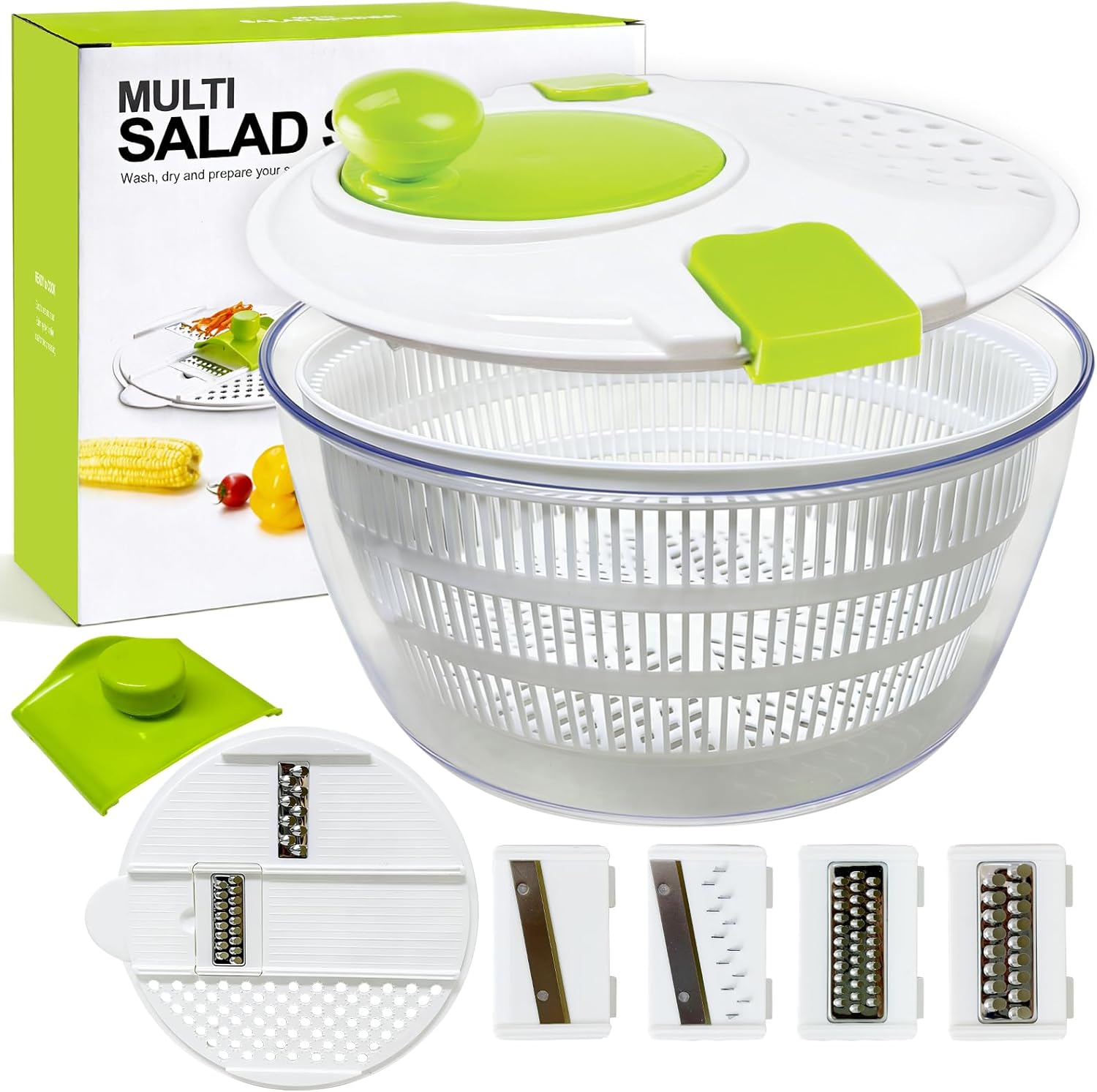 Eutopic Large Salad Spinner with 4-Blade Slicer - Food-Grade Lettuce Dryer & Fruit Vegetable Washer for Families