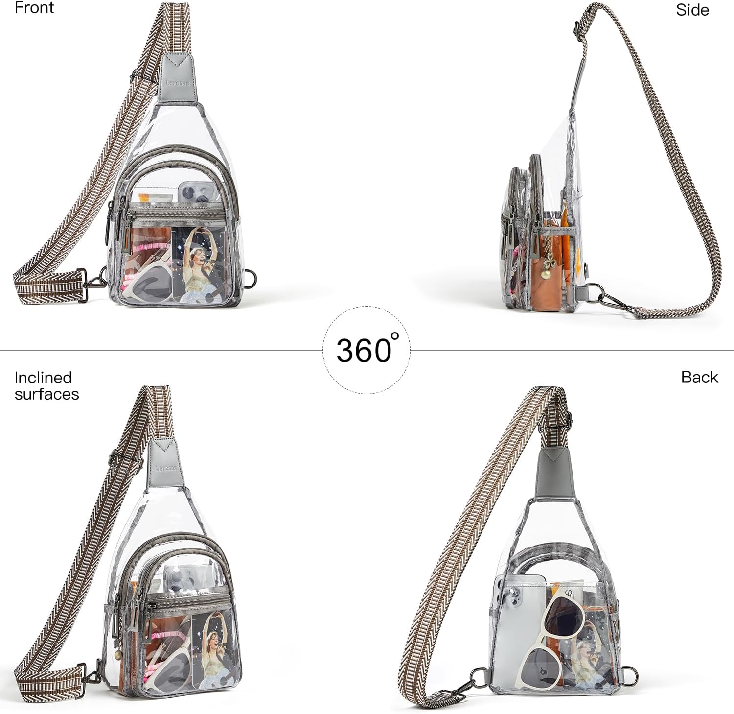 Clear Sling Bag - Stadium Approved Purse Backpack Crossbody Fanny Pack for Women & Men - Concert Events