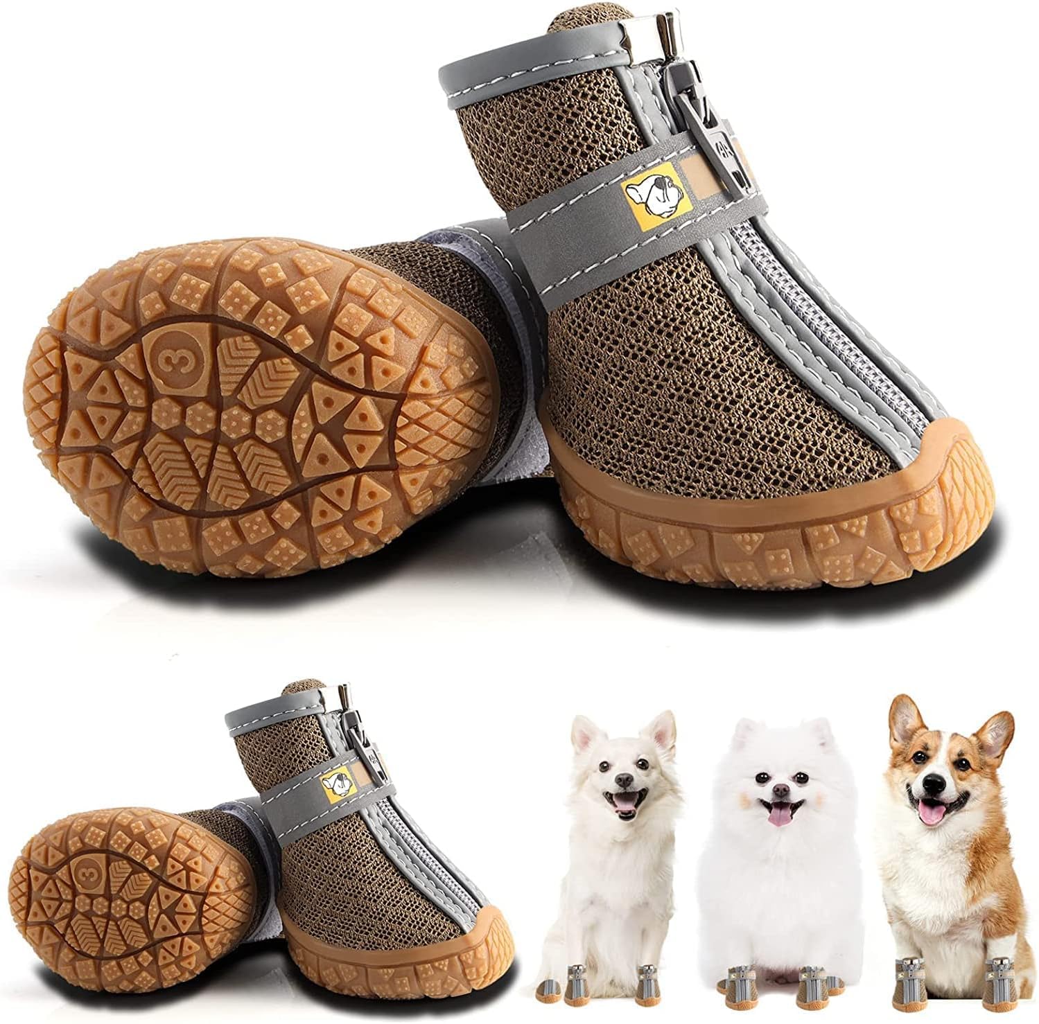 4 Pcs Anti-Slip Waterproof Boots | Paw Protector for Small Dogs | Hiking Shoes With Reflective Adjustable Strap Zipper | Suitable for Hot Pavement Winter Snow | Size 5