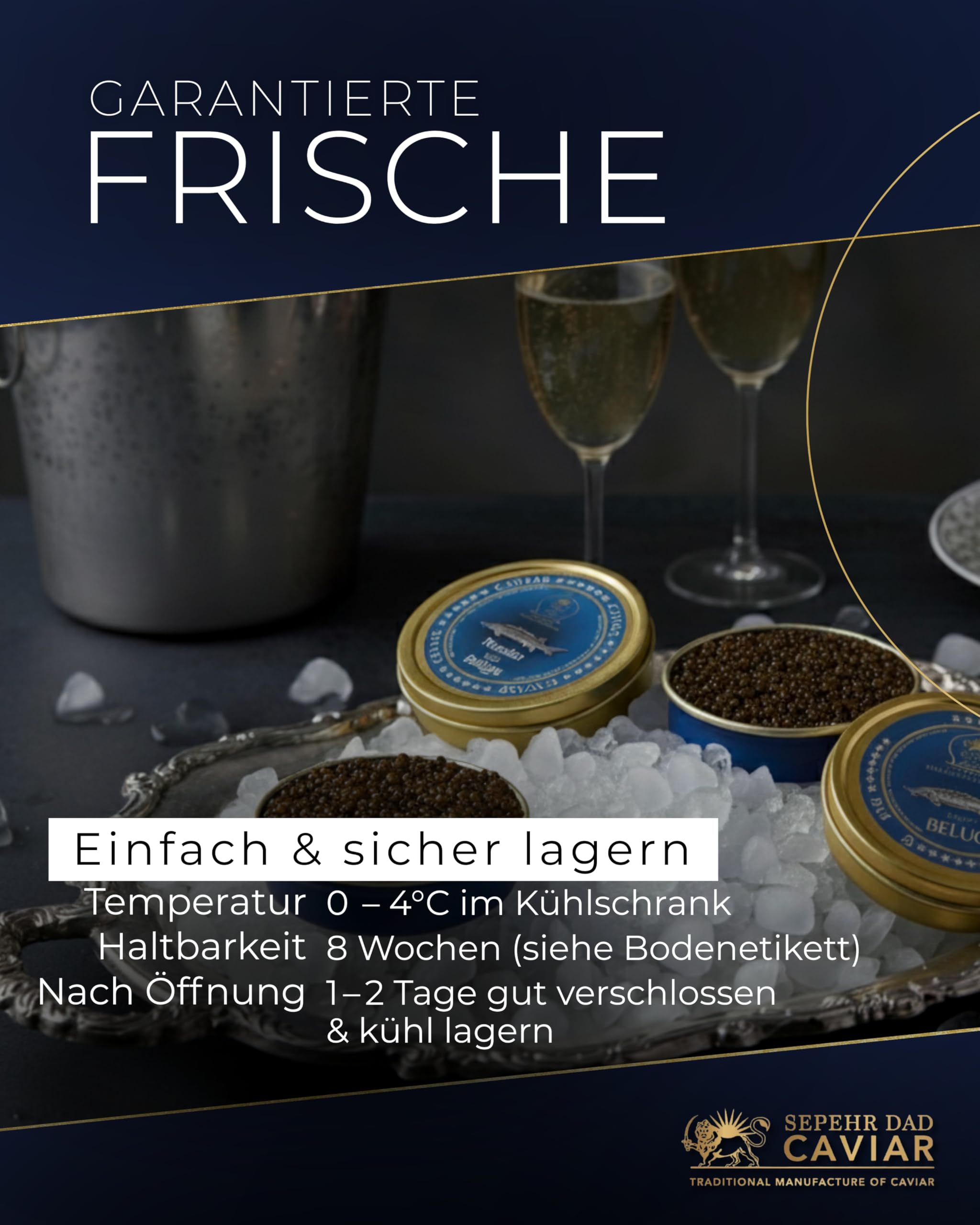 SEPEHR DAD CAVIAR Russian Style Beluga Kaviar 250 g I mittelgroßes Korn 2,9–3,3 mm I Beluga-Caviar aus nachhaltiger Aquakultur I mild & cremig-sahnig I exklusiver Stör Kaviar in Premiumqualität
