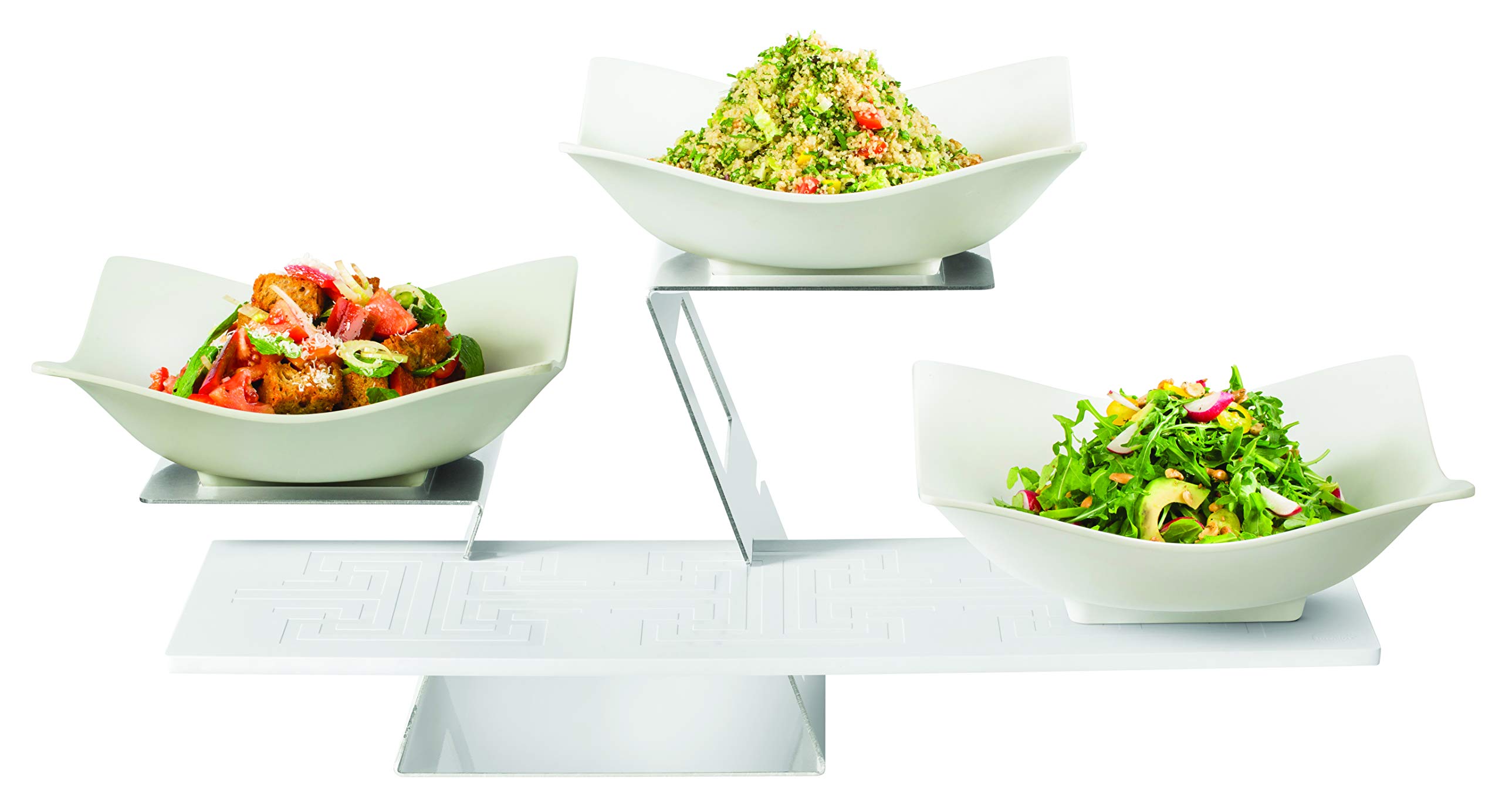 Rosseto SK048 Swan Riser Kit with Forme Melamine Bowls, Melamine Surface, and Stainless Steel, White