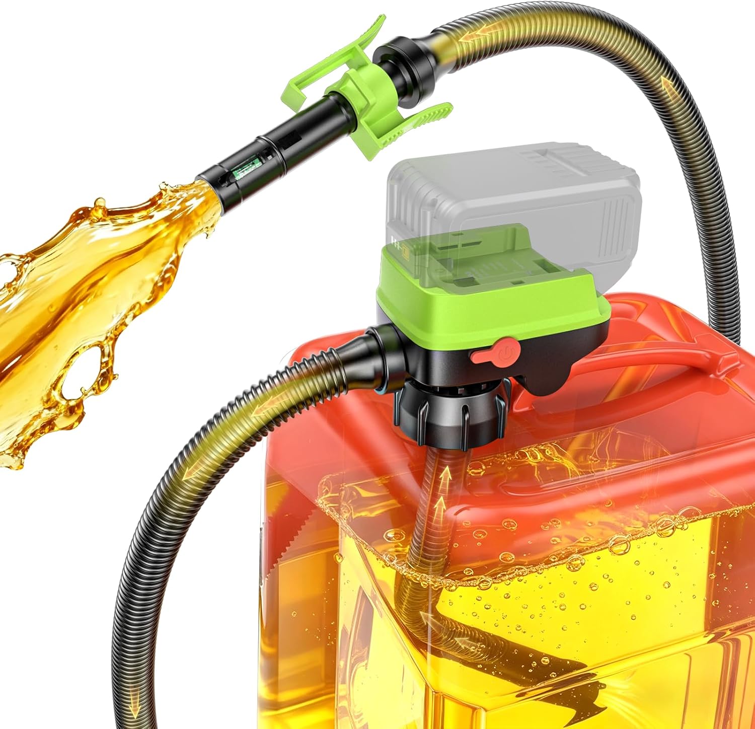 Cordless Fuel Transfer Pump with Auto-Stop, 3.2 GPM Gas Can Pump Compatible with DeWalt 20V & Milwaukee M18 Batteries, Portable Gasoline Pump, 53" Hose, 3 Adapters for Truck Boat Generator (Bare Tool)