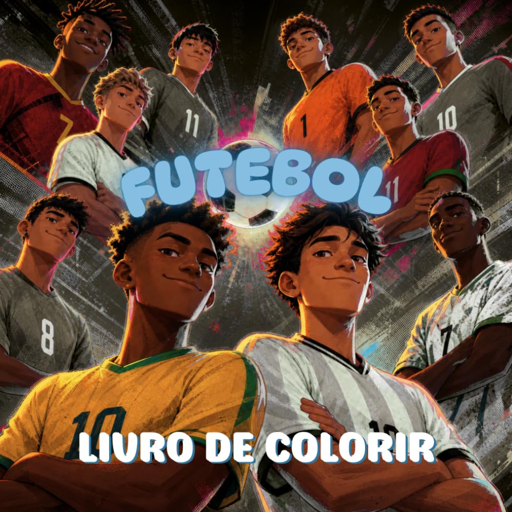 Futebol: Um livro de colorir épico para adolescentes e adultos, repleto de momentos dinâmicos de partidas, ambiente de estádio, festejos de golos e paixão pelo futebol.