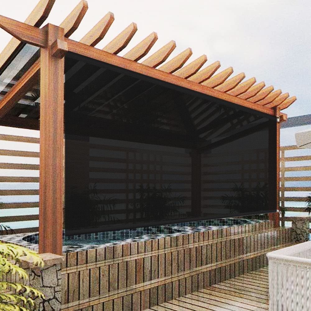 SUAKY Exterior Window Shades Cordless Blinds, Black Custom Outdoor Waterproof Solar Shades Light Filtering Windproof Window Shades for Porch, Gazebo,