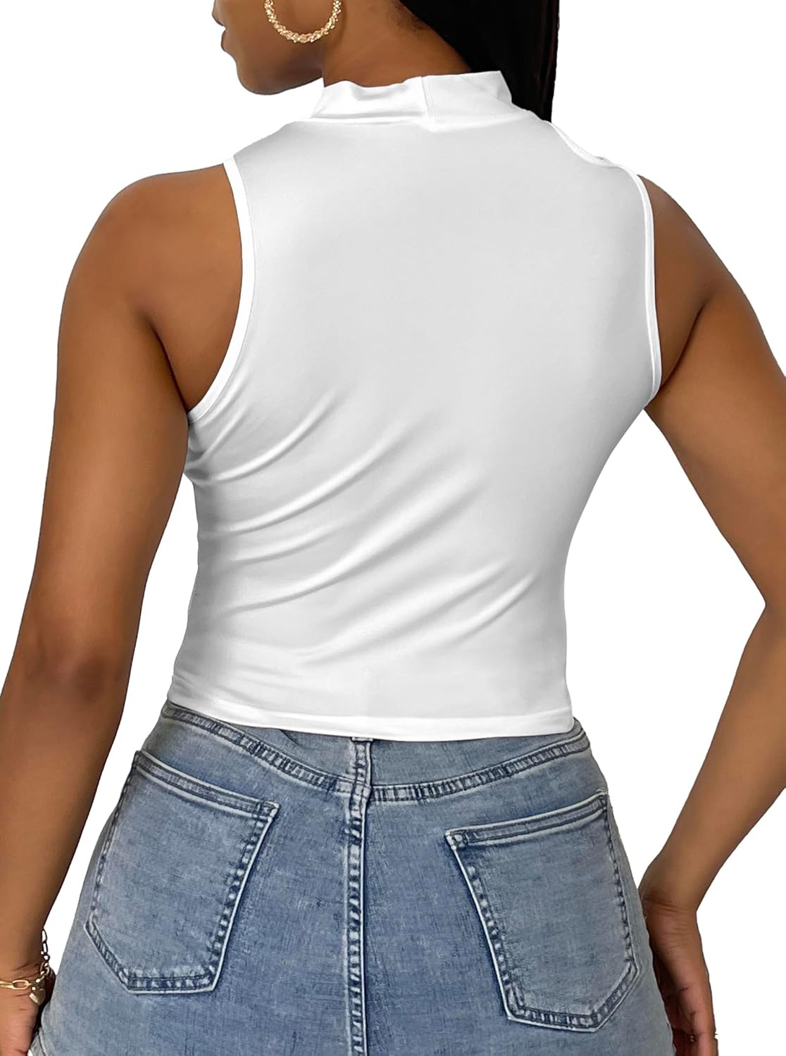 LovelyWholesale Crop Tops for Women Sexy Cut Out Tops Mock Neck Tank Top - Image 4