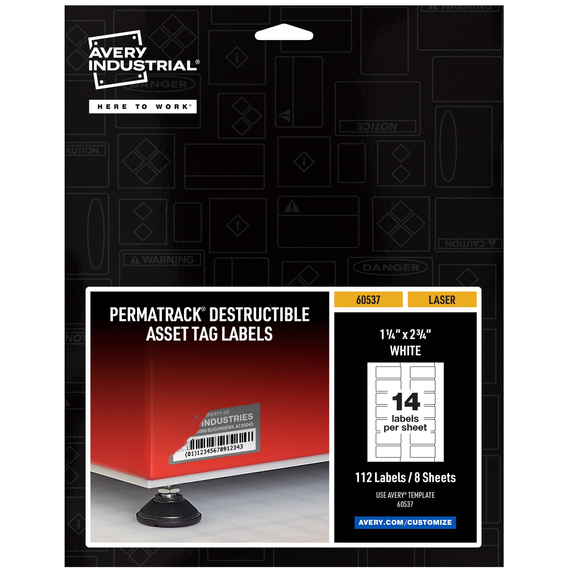 Avery White Asset Tag Labels, 1-1/4" x 2-3/4", Destructible Laser Printable Tags, 112 Waterproof Labels (60537)