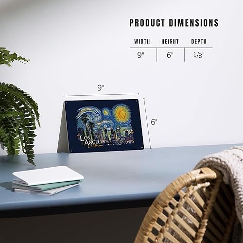 Miniatura 6 de Los Ángeles, California, serie Starry Night City, letrero de pared de madera de abedul de contorno (decoración rústica del hogar de 6 x 9, arte