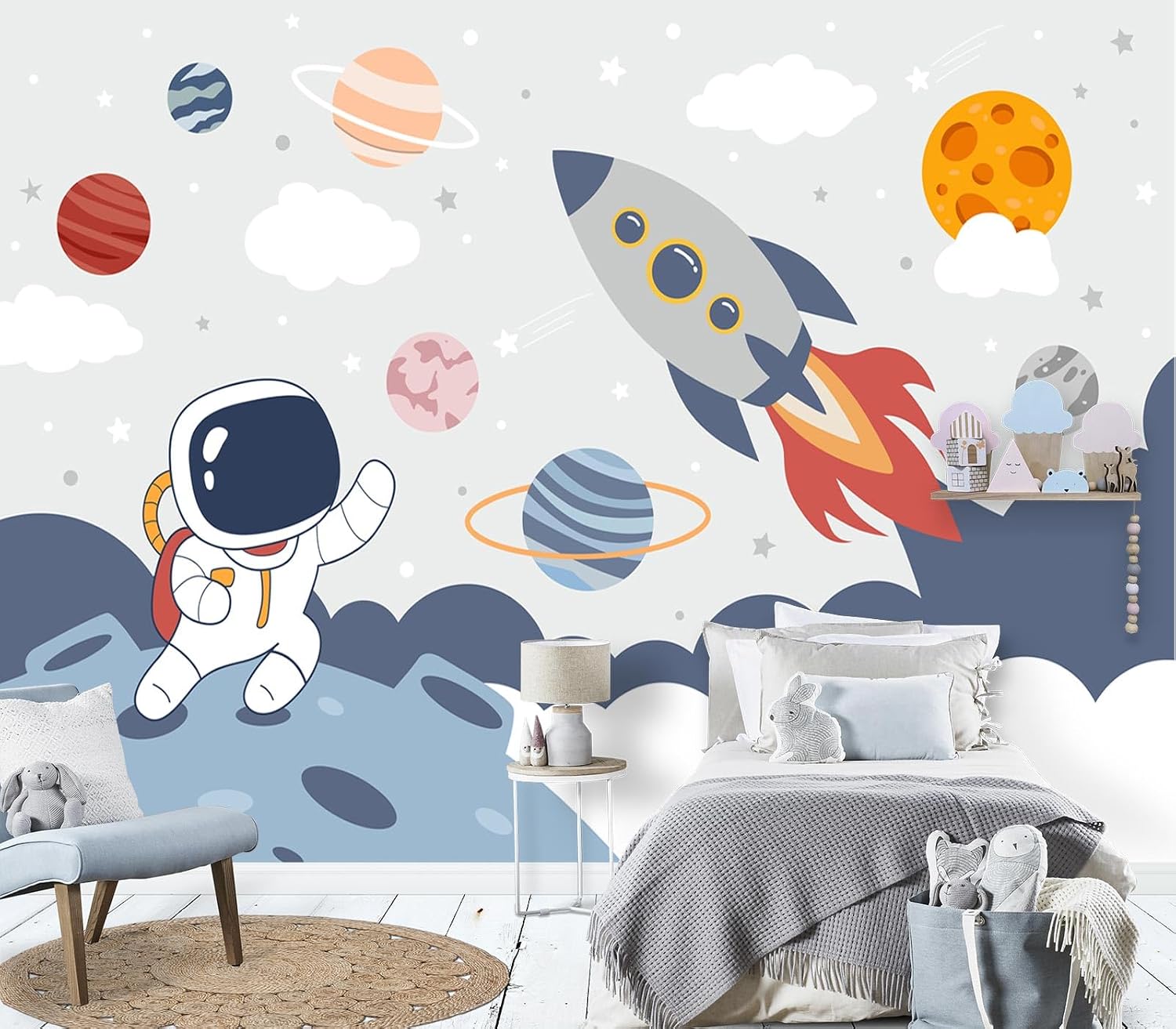 Peel and Stick Kids Outer Space Astronaut Rocket Mural image 4