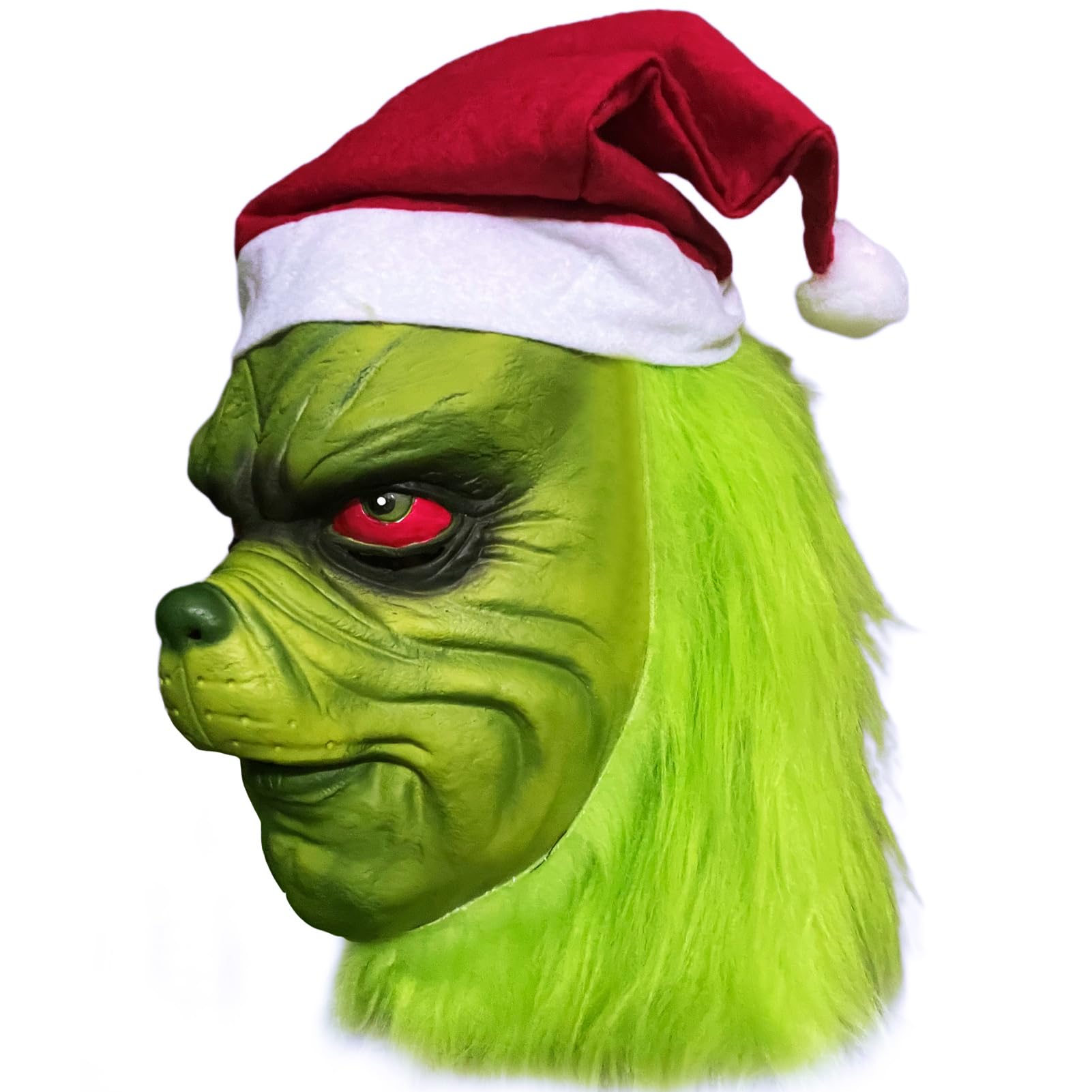 Yearsahrk Grinch Masque de Noël Monstre Vert Costume de Grinch avec Chapeau de Noël Amusant Xmas Cosplay Fête Accessoires Furry