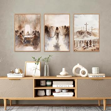 CHDITB 3Pcs Large Jesus Neutral Framed Canvas Wall Art Set,Christ Church Home Wall Decor,Christian Bible Story Religious Boho Artwork for Living Room,Bedroom,Churches,Prayer Room Decor 30x40cm