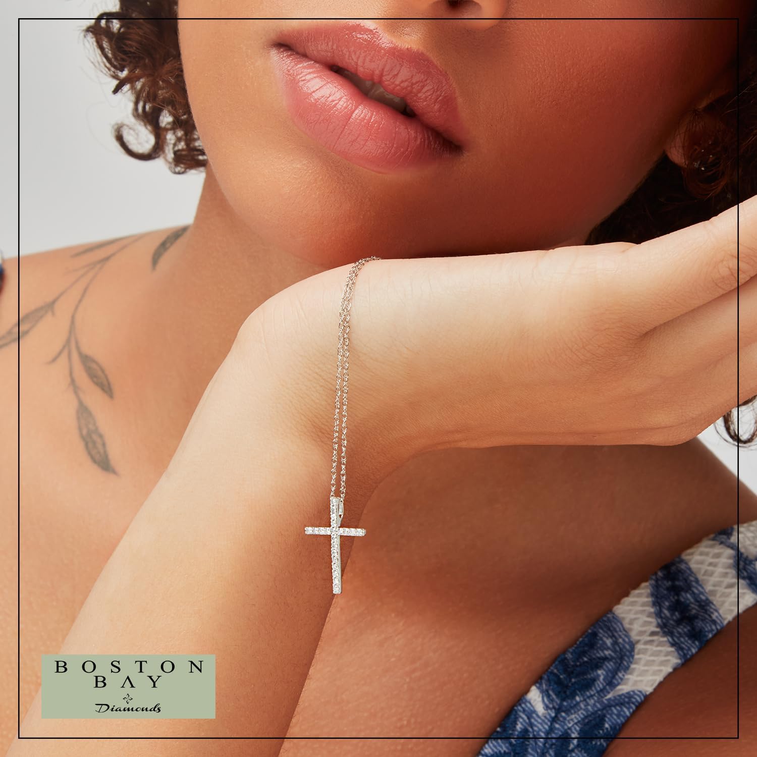 Boston Bay Diamonds Sterling Silver Diamond Cross Religious Pendant Necklace with 18" Chain