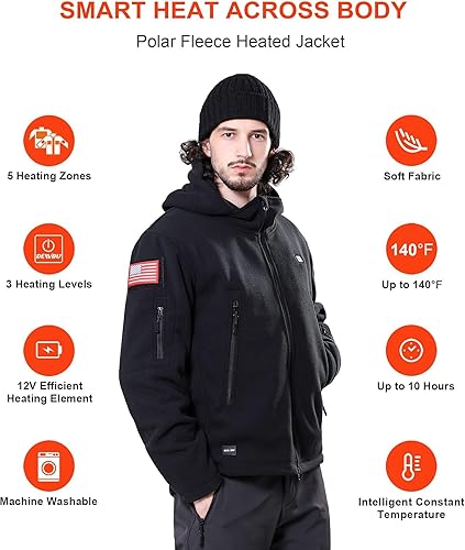 Vista 3 de DEWBU Heated Jacket Polar Fleece with 12V Battery Pack Soft Fleece Electric Heating Hoodie