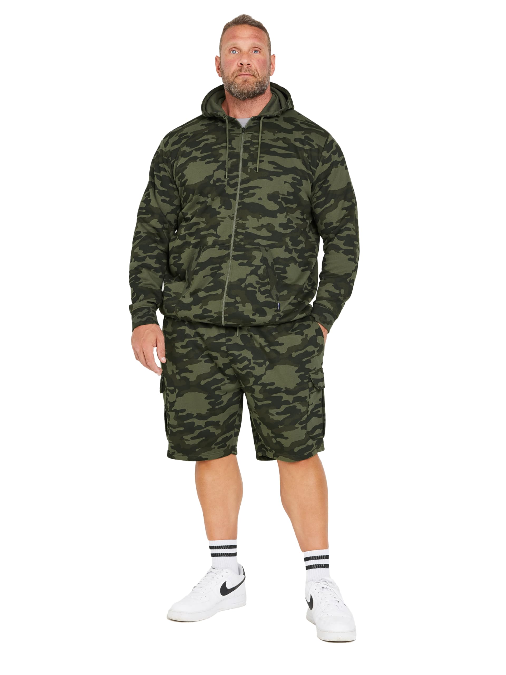 BadRhino Big & Tall Dark Camo Print Zip Through Hoodie - Men's - Plus Size Curve