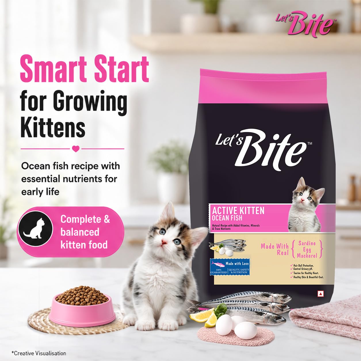 Let's Bite Active Kitten Dry Cat Food, 400gm + 400gm, Total 800 g Pack