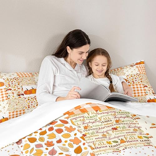 Miniatura 2 de Juego de edredón de calabaza de otoño, tamaño Queen, juego de ropa de cama de Acción de Gracias, 3 piezas de hojas de arce, tractores de granja,