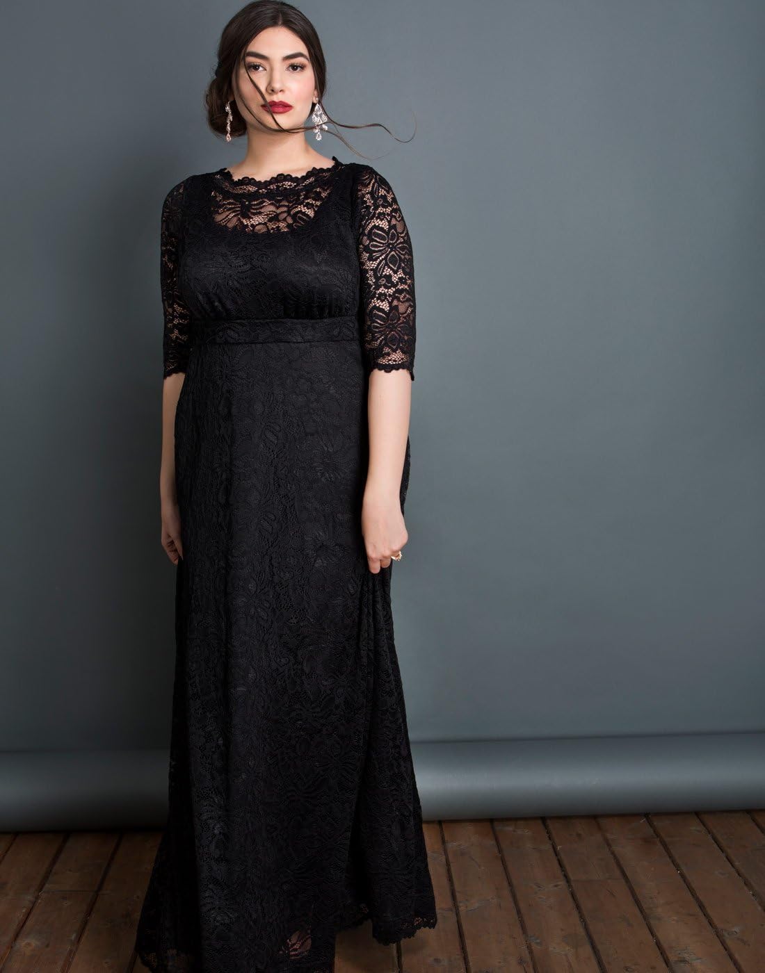 Kiyonna Women’s Plus Size Leona Lace Gown, Maxi Dress Formal Evening Ball Gown with Side Pockets for Wedding Guest - Image 5