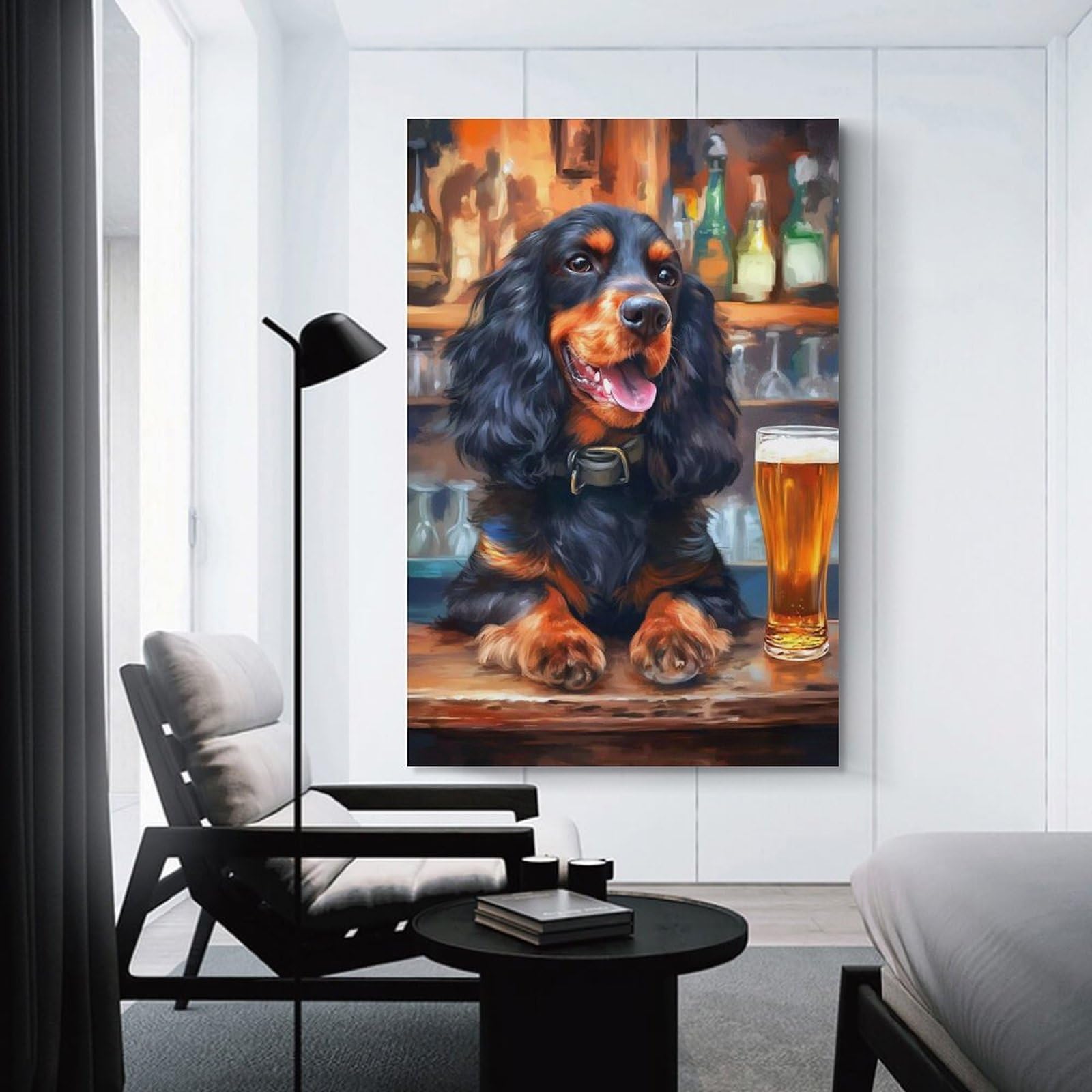 Junmoney Decorative Wall Artwork Cocker Spaniel Dog Beer, 16x24inch(40x60cm), for Corridors, Hallways Or Apartment Entries, Wall Decor to Refresh Empty Corners