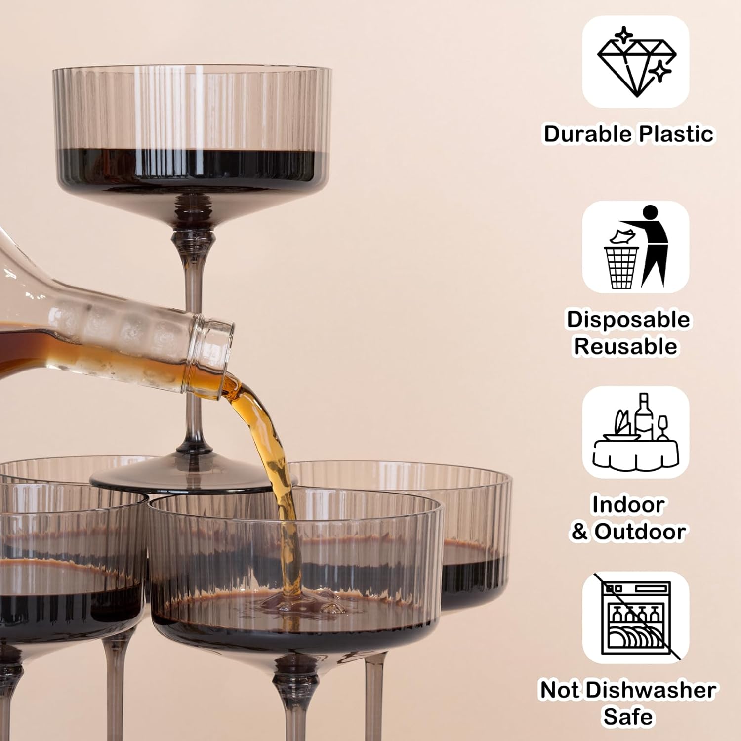 LIYH 20 Pcs Plastic Martini Glasses 10 Oz Clear Black Disposable Martini Glasses Cocktail Coupe Plastic Champagne Tower Disposable Wine Cups Perfect for Bar Cocktails Parties Wedding - Image 9